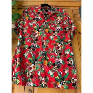Disney Mickey Mouse Tropical Hawaiian Shirt – Red Floral Pineapple Print – Men’s
